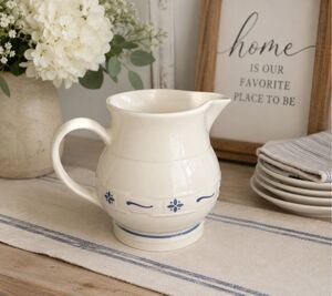 Longaberger Woven Traditions Blue Pottery Small Milk/Juice Syrup Pitcher